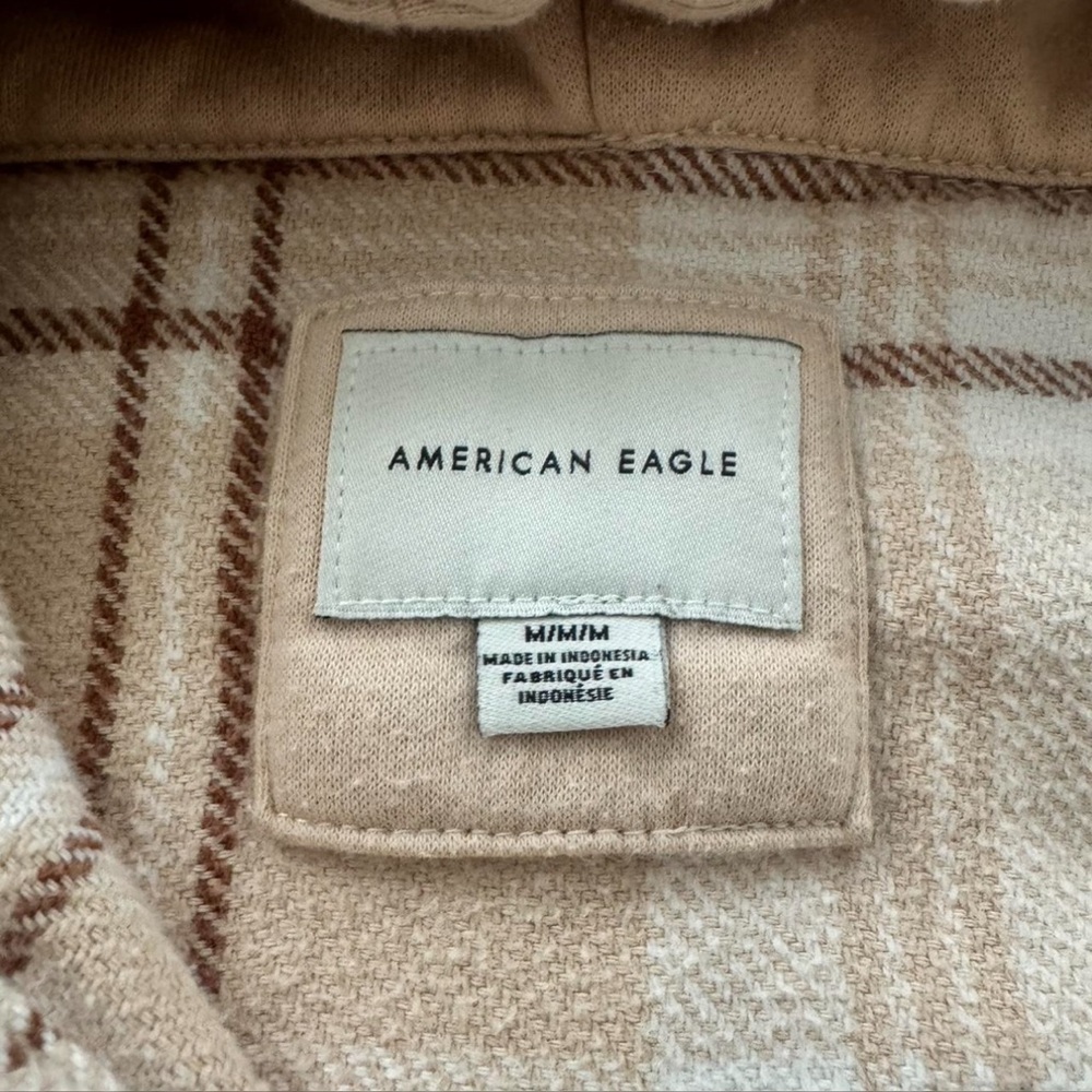 American Eagle Outfitters Beige & Cream Plaid Hooded Crop Top - Picture 4 of 6